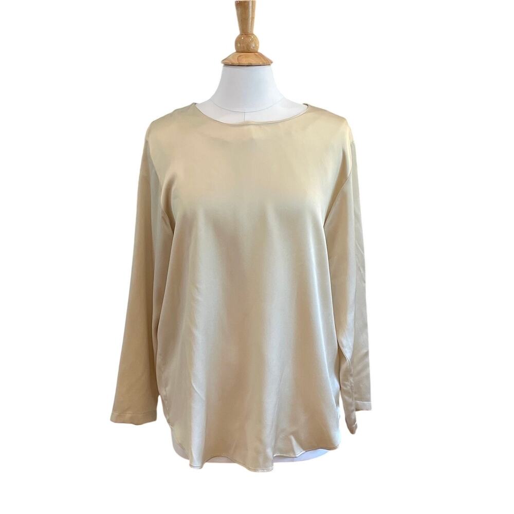 Vintage KS Klaus Steilmann Germany Champagne / Gold Silk Long Sleeve Blouse, L